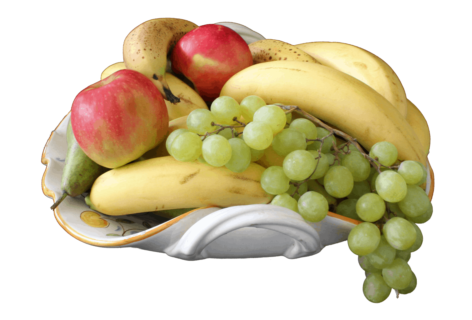 bowl of fruits apple grapes bananas